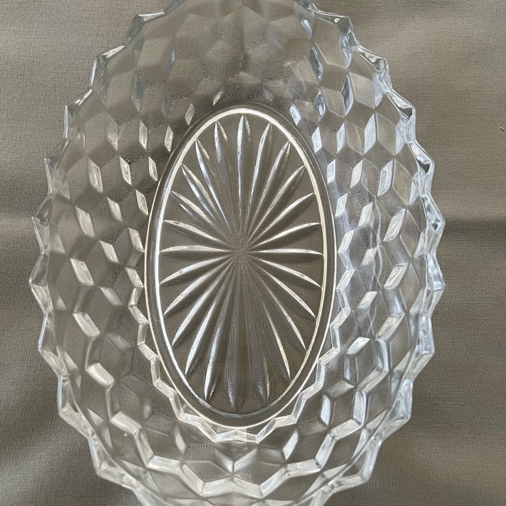 Vintage Fostoria American Crystal Cubist 9” Oval Clear Glass Serving Dish